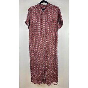 Wildfang Shirt Dress Red Blue Floral Midi-Maxi Button Front